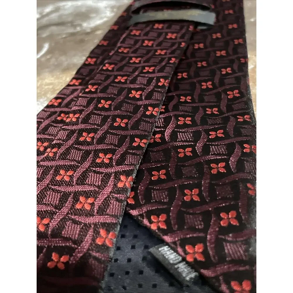 Kai Long 100% Silk Tie Maroon With Checkered Small Flower Pedals